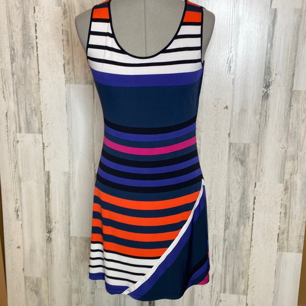 Calvin Klein Navy, Orange, White & Purple Striped Tank Dress
